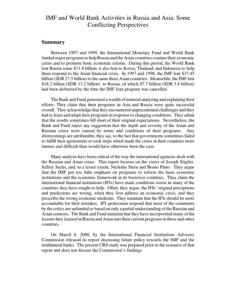 [20000315]RL30467_国际货币基金组织和世界银行在俄罗斯和亚洲的活动：一些相互矛盾的观点.pdf_第3页
