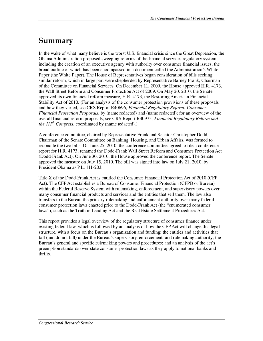 [20100721]R41338_多德-弗兰克华尔街改革和消费者保护法案：第十篇消费者金融保护局.pdf_第2页