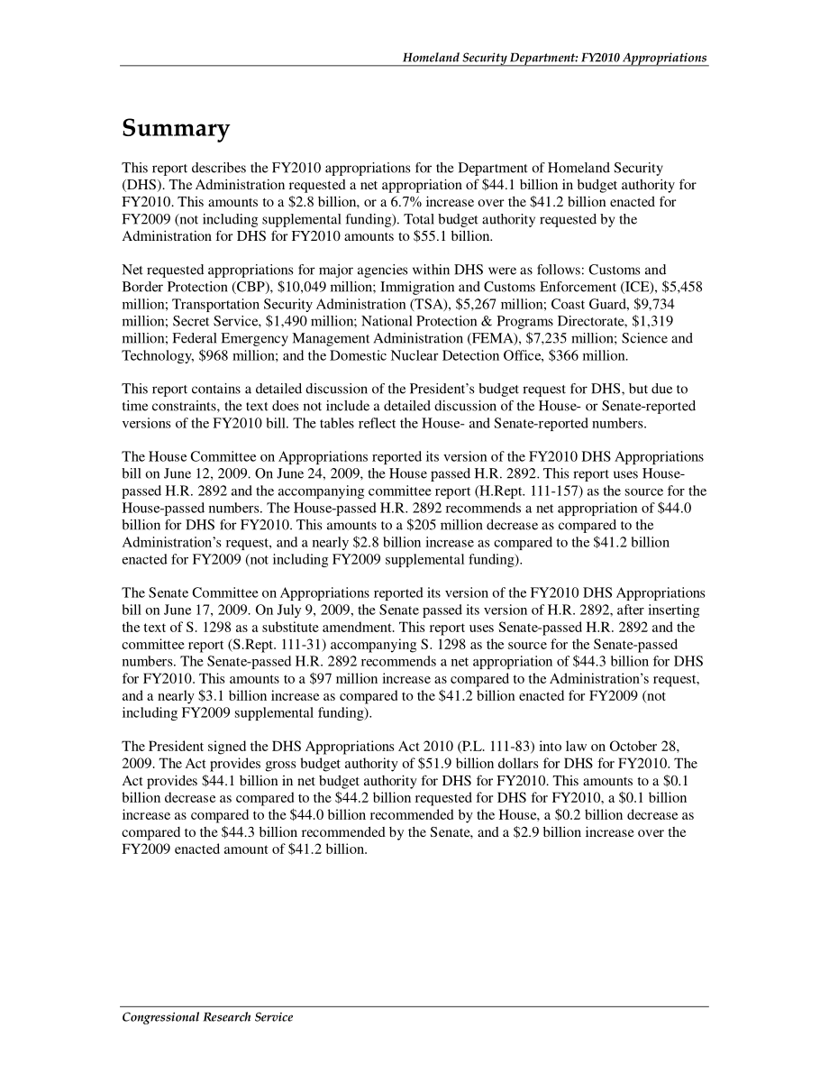 [20091214]R40642_国土安全部：2010财年拨款.pdf_第2页