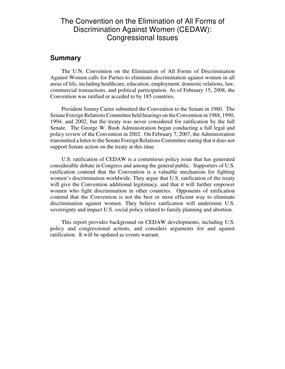 [20081028]RL33652_《消除对妇女一切形式歧视公约》（CEDAW）：国会议题.pdf_第2页