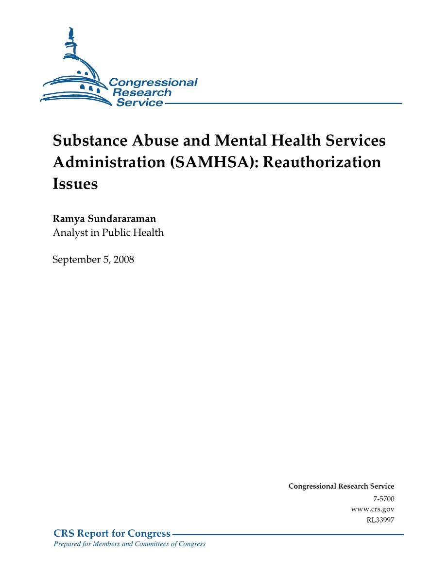[20080905]RL33997_药物滥用和心理健康服务管理局（SAMHSA）：重新授权问题.pdf_第1页
