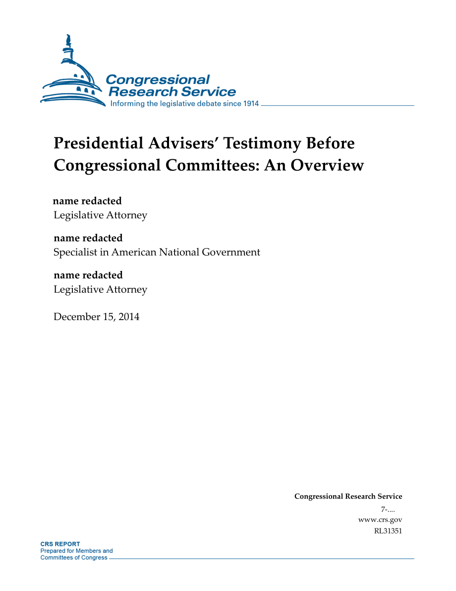 [20141215]RL31351_总统顾问在国会委员会面前的证词：概述.pdf_第1页