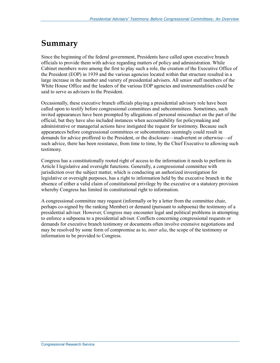 [20141215]RL31351_总统顾问在国会委员会面前的证词：概述.pdf_第2页