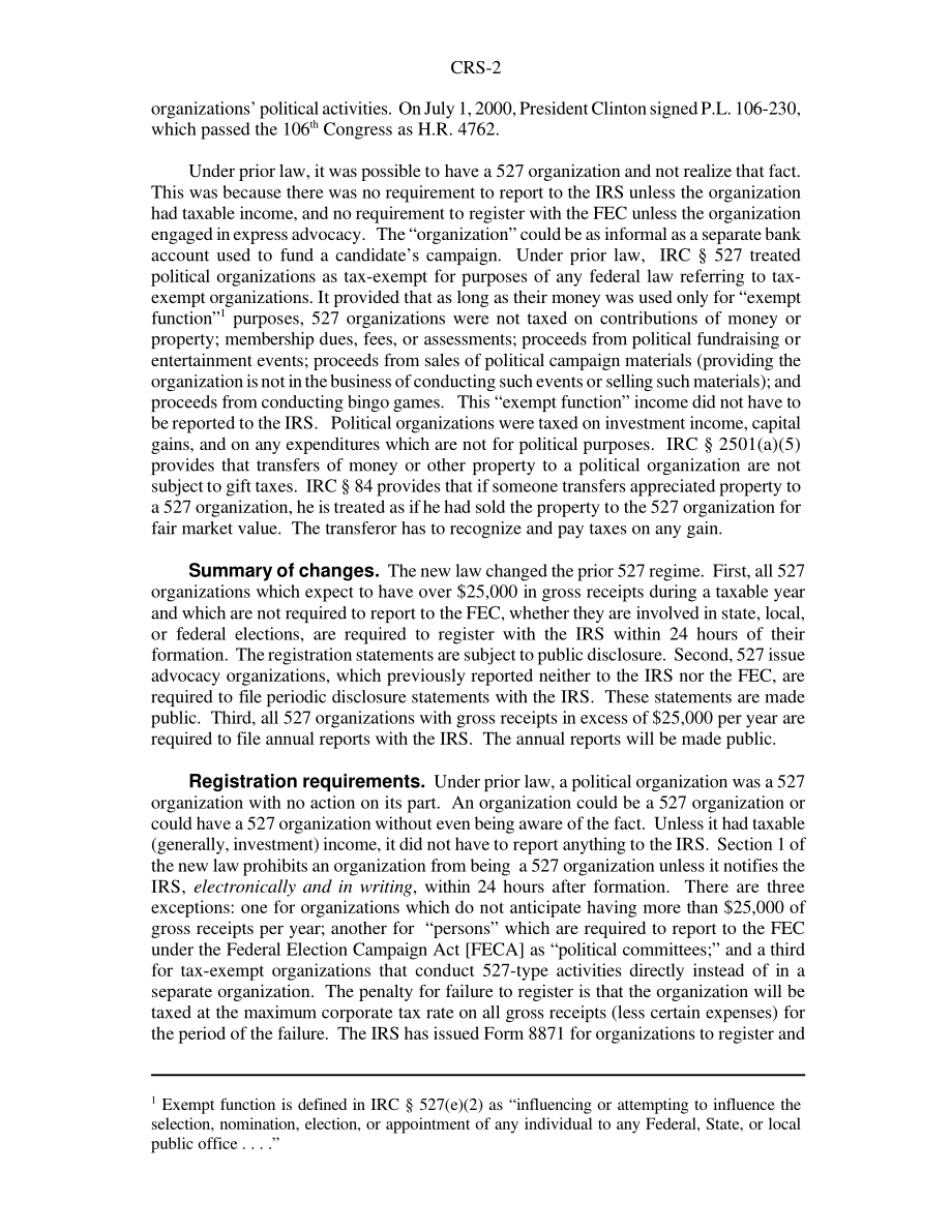 [20010319]RS20650_527个组织：P.L.颁布后对政治组织的报告要求106-230.pdf_第2页