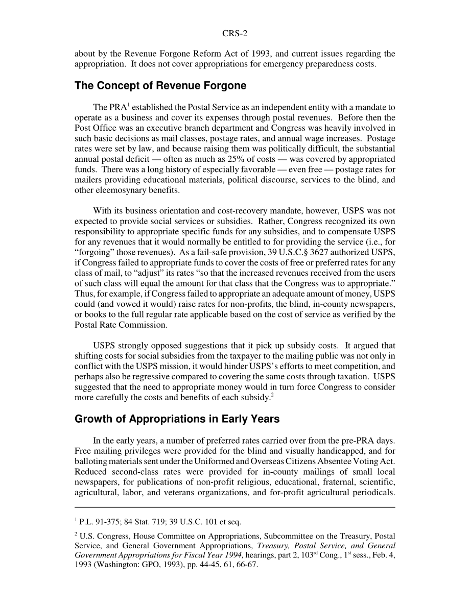[20050311]RS21003_邮政收入放弃拨款：概述和当前问题.pdf_第2页