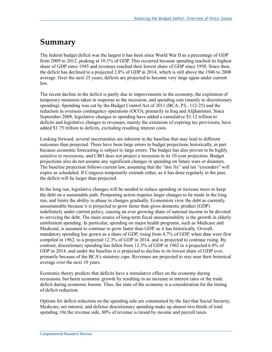 [20140807]R43680_减少预算赤字：政策问题概述.pdf_第2页