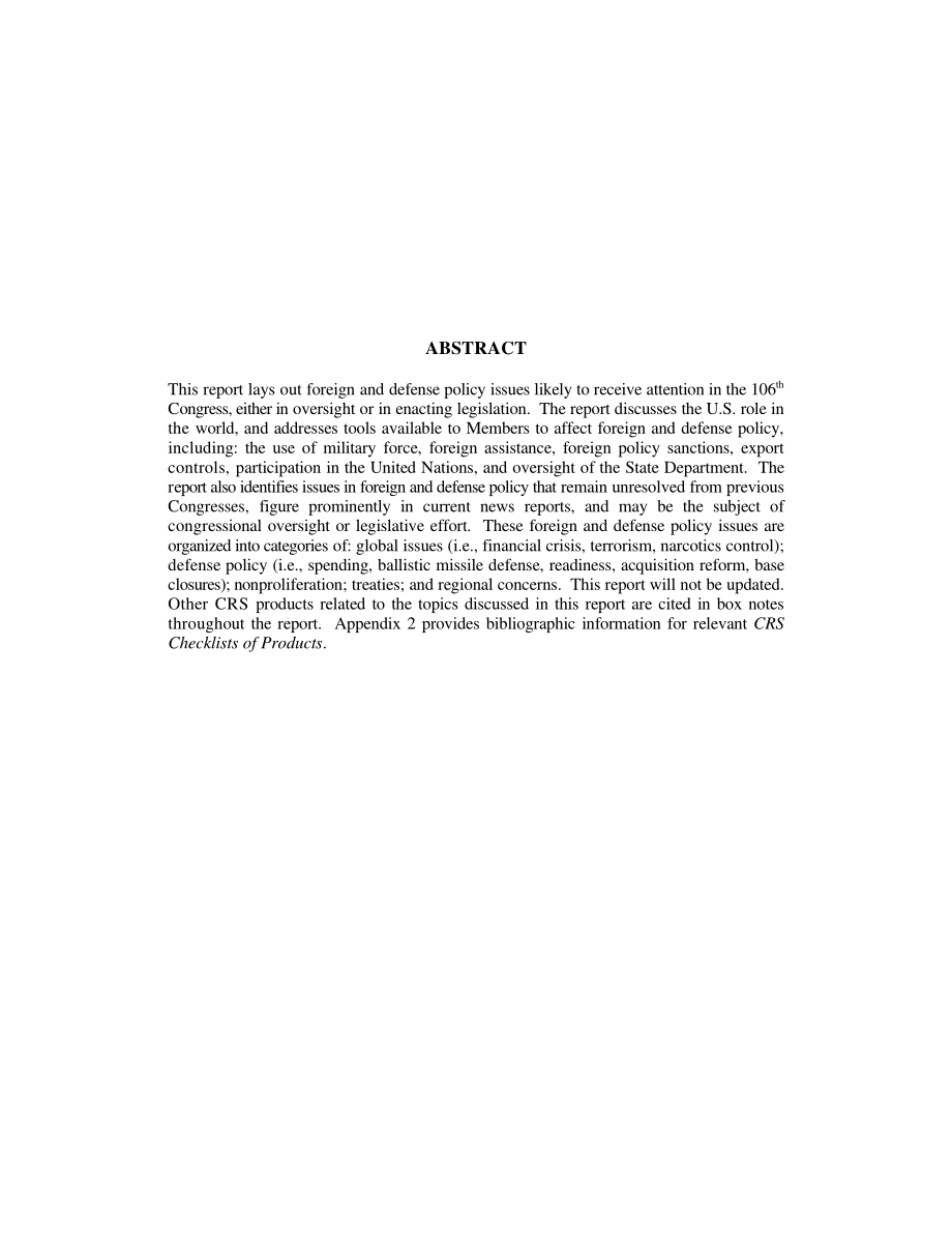 [19990104]RL30010_外交和国防政策：第106届大会的关键问题.pdf_第2页