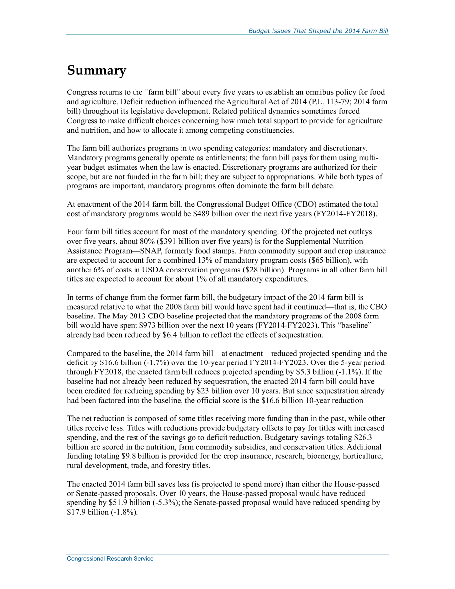 [20140410]R42484_影响2014年农业法案的预算问题.pdf_第2页