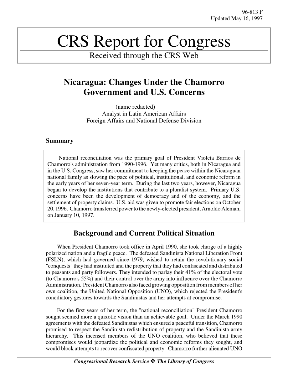 [19970516]96-813_尼加拉瓜：查莫罗政府的变化和美国的担忧.pdf_第1页