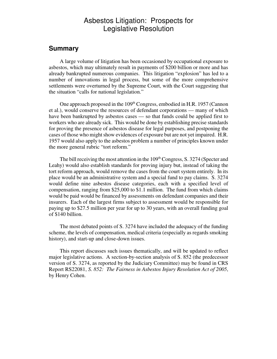 [20060823]RL32286_石棉诉讼：立法决议的前景.pdf_第2页