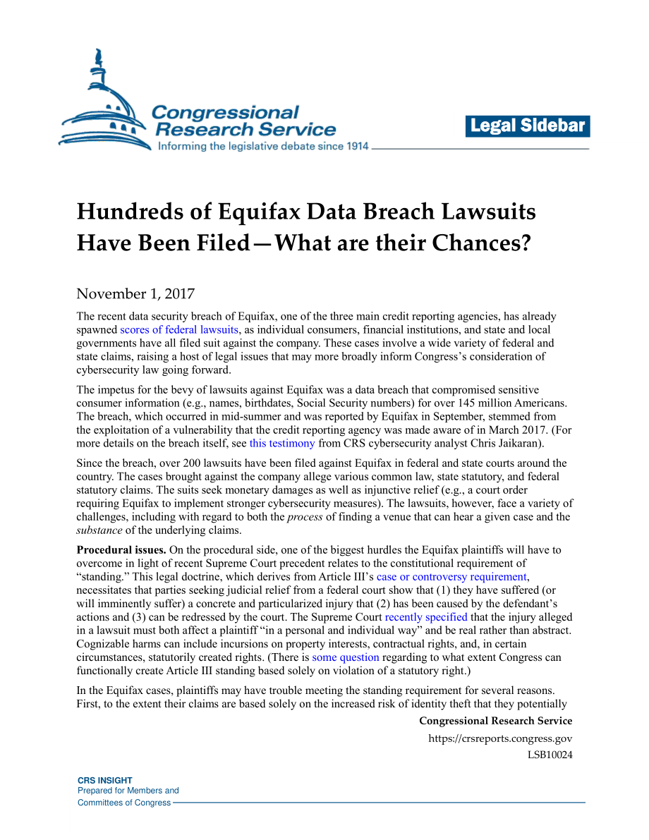 [20171101]LSB10024_数百起Equifax数据泄露诉讼已经提起他们的机会有多大？.pdf_第1页