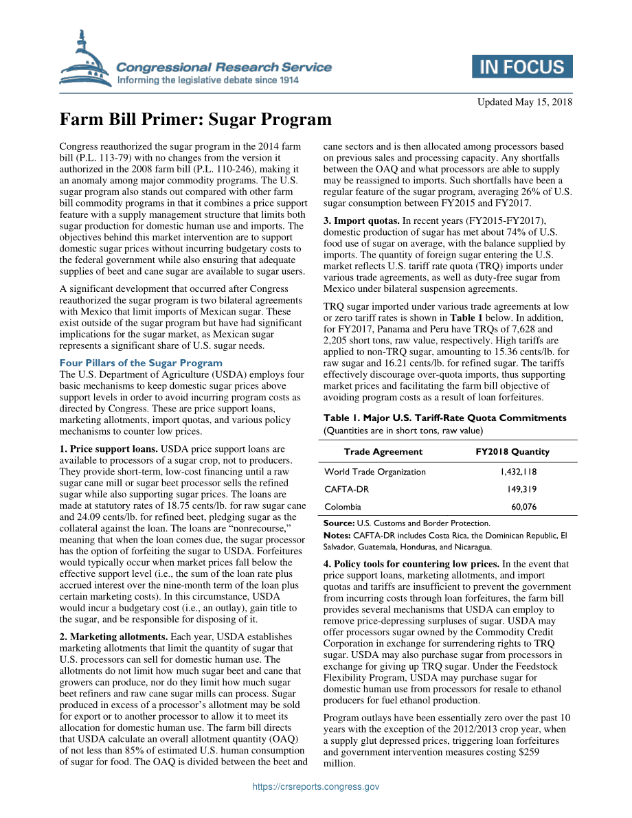 [20180515]IF10689_农场法案入门：Sugar计划.pdf_第1页