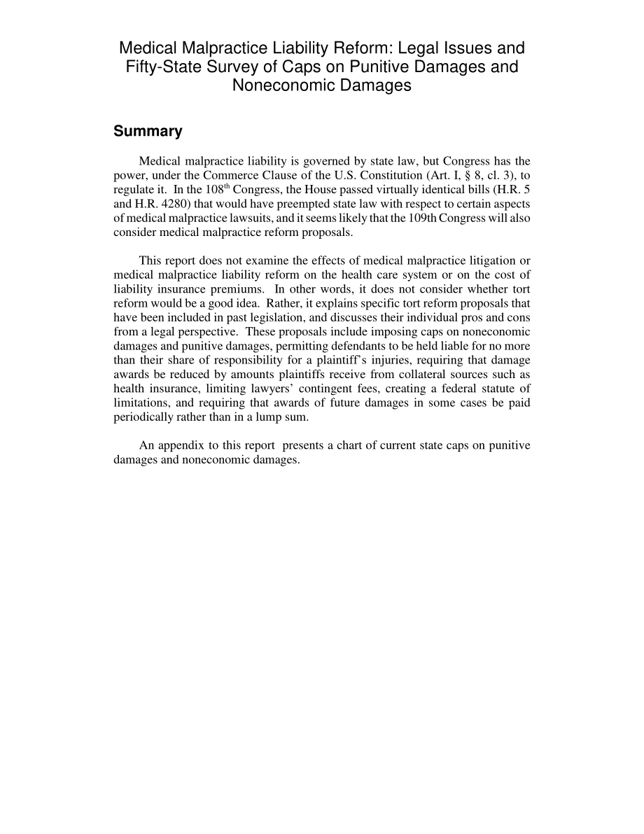 [20060118]RL31692_医疗事故责任改革：惩罚性赔偿和非经济性赔偿上限的法律问题和50个州的调查.pdf_第2页