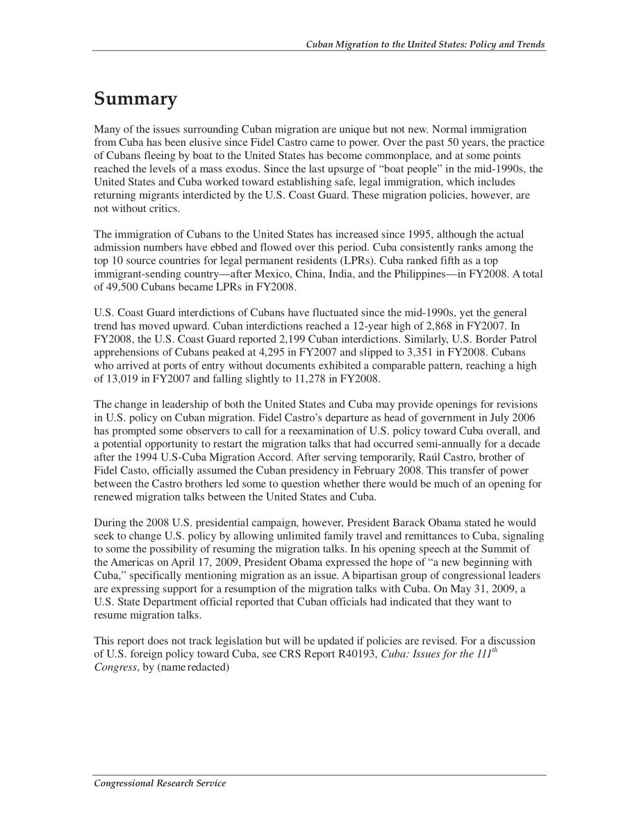[20090602]R40566_古巴移民美国：政策和趋势.pdf_第2页