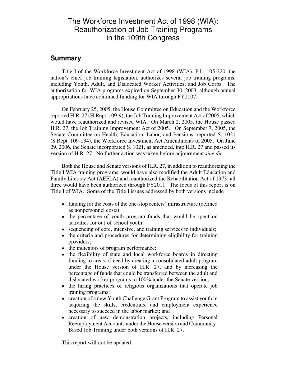 [20070109]RL32778_1998年《劳动力投资法》（WIA）：第109届国会对职业培训计划的重新授权.pdf_第2页