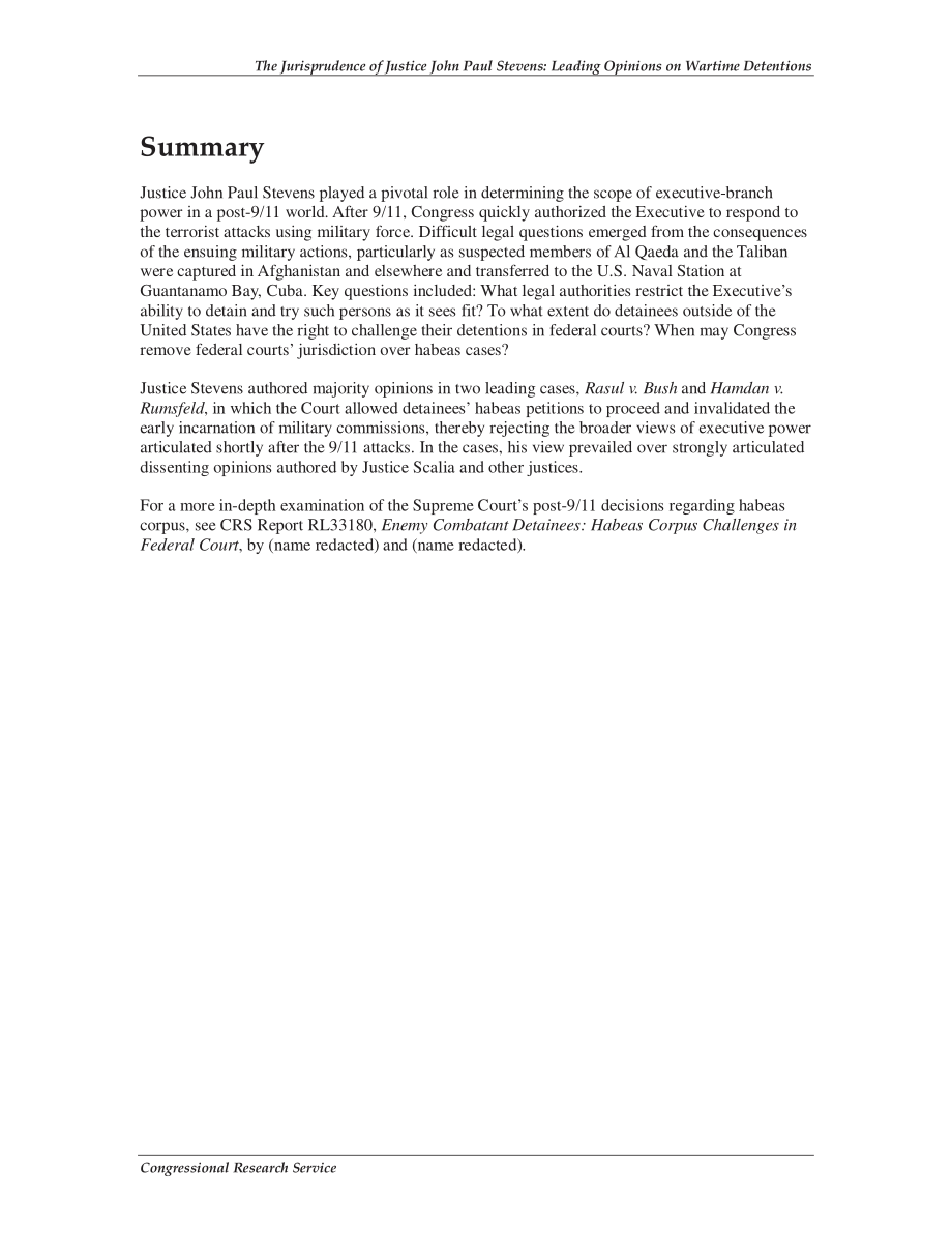 [20100513]R41238_约翰·保罗·史蒂文斯法官的判例：战时拘留领导意见.pdf_第2页