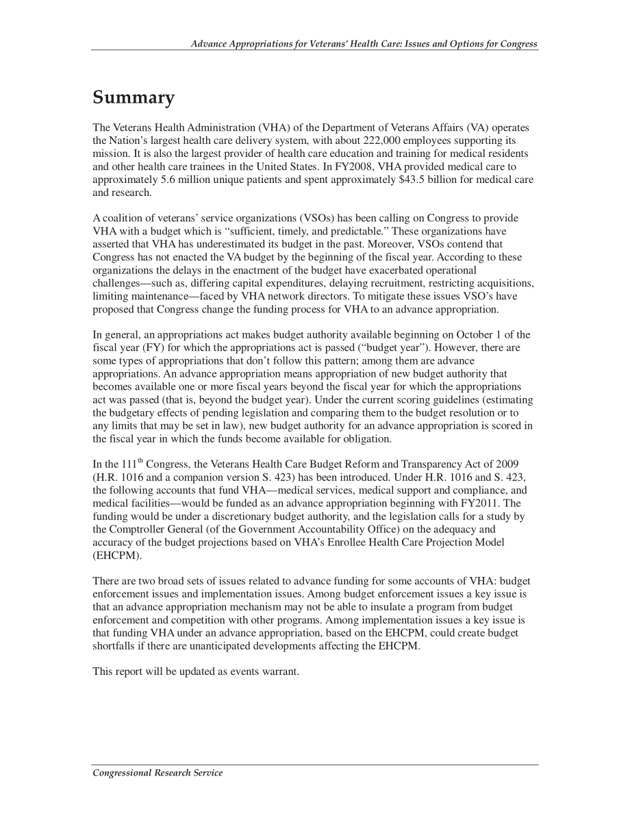 [20090428]R40489_退伍军人医疗保健预支款：国会的议题和选择 .pdf_第2页
