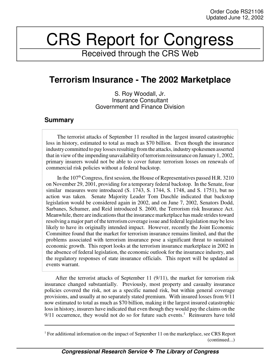 [20020612]RS21106_恐怖主义保险——2002年市场.pdf_第1页