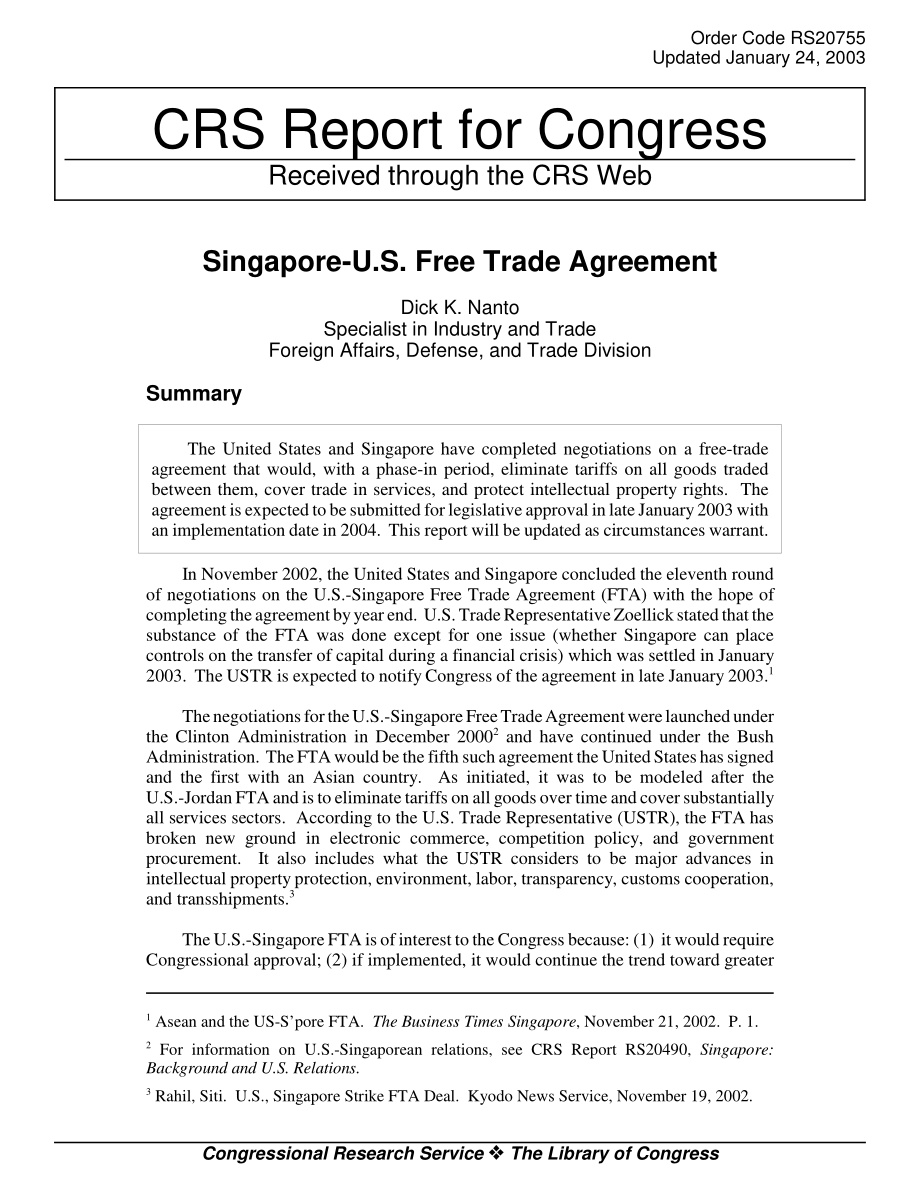 [20030124]RS20755_新加坡-美国自由贸易协定.pdf_第1页