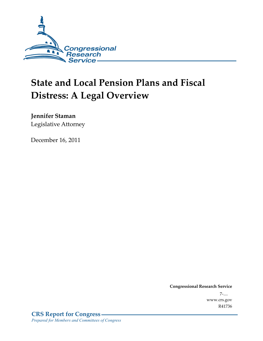 [20111216]R41736_州和地方养老金计划和财政困境：法律概述.pdf_第1页