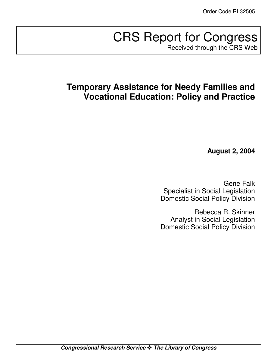 [20040802]RL32505_为贫困家庭和职业教育提供临时援助：政策与实践.pdf_第1页