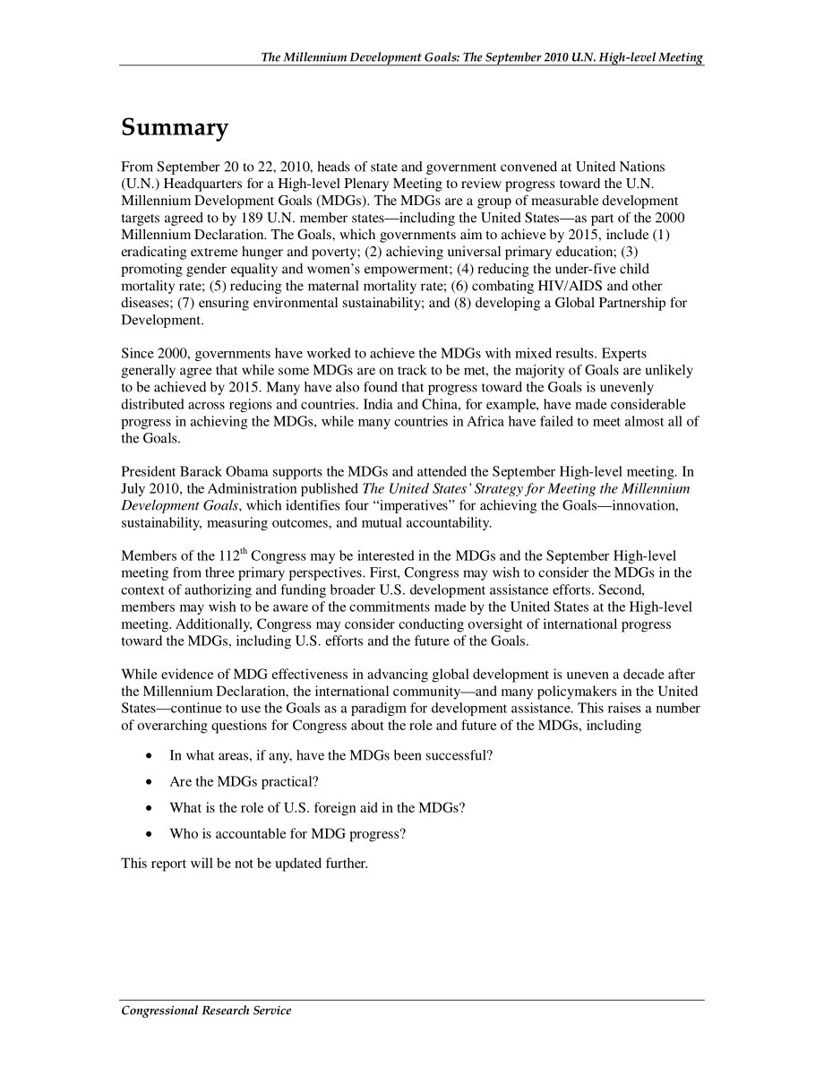 [20101209]R41410_千年发展目标：2010年9月联合国高级别会议.pdf_第2页
