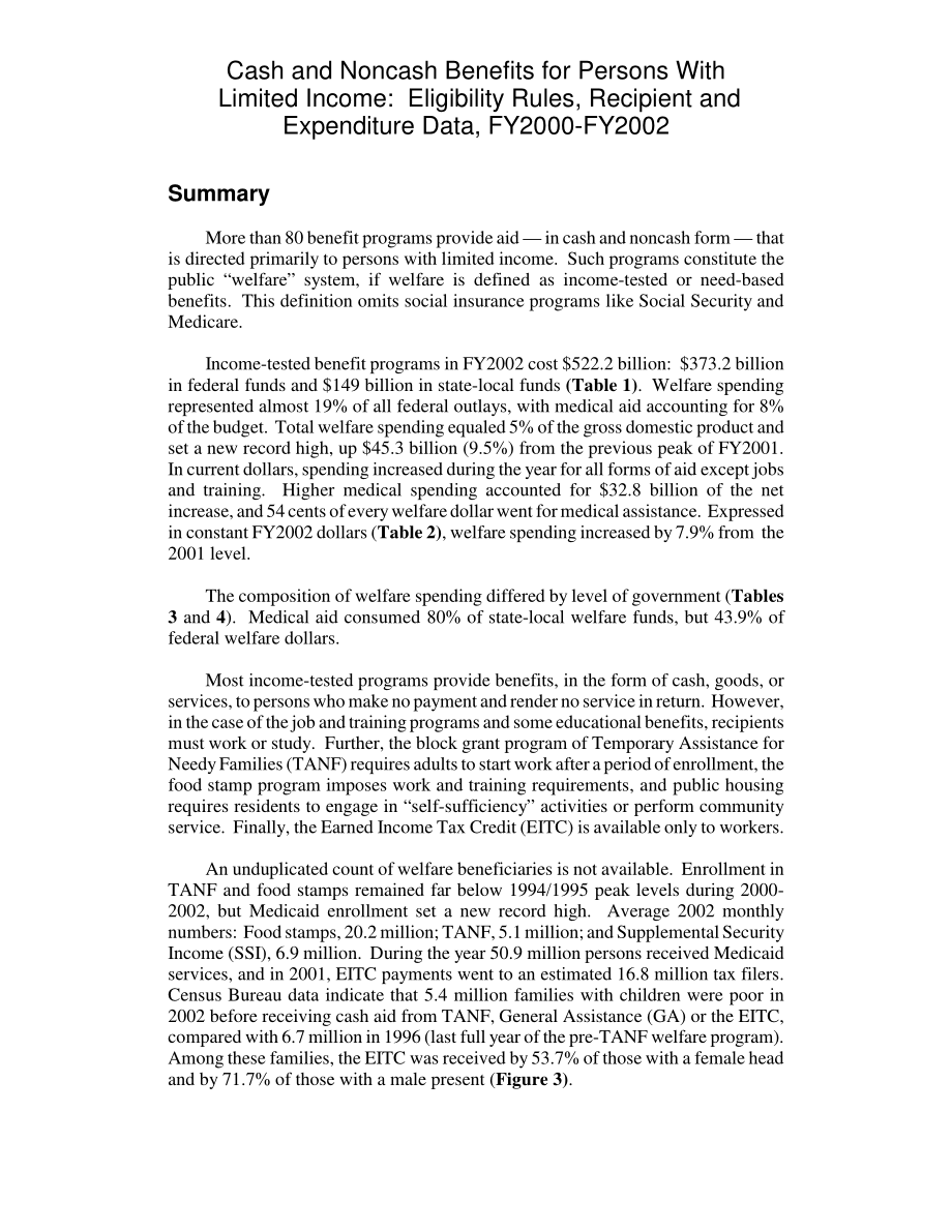 [20031125]RL32233_收入有限者的现金和非现金福利：2000-2002财年资格规则、接收人和支出数据.pdf_第2页