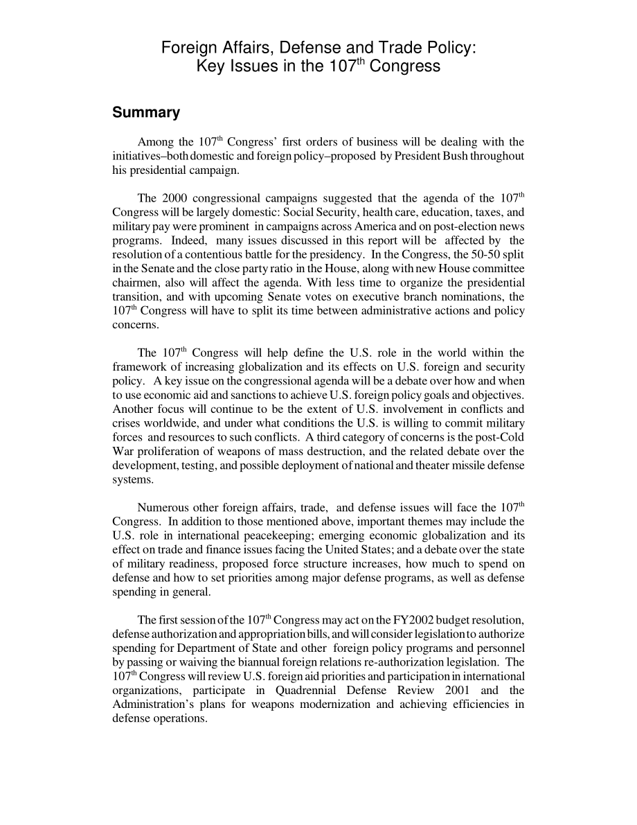 [20010227]RL30776_外交、国防和贸易政策：第107届国会的关键问题.pdf_第2页