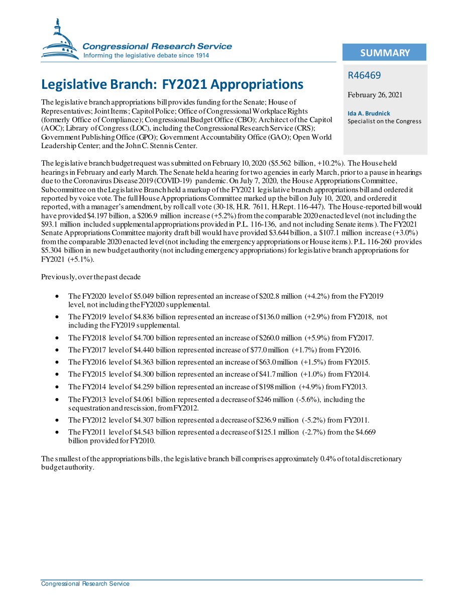 [20210226]R46469_立法部门：2021财年拨款.pdf_第2页