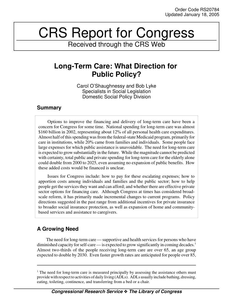 [20050118]RS20784_长期护理：公共政策的方向是什么？.pdf_第1页