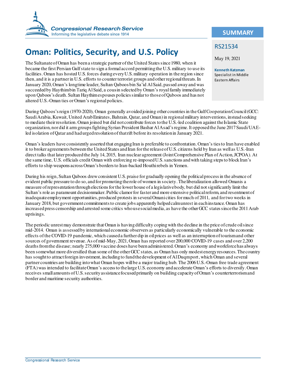 [20210519]RS21534_阿曼：政治、安全和美国政策.pdf_第2页