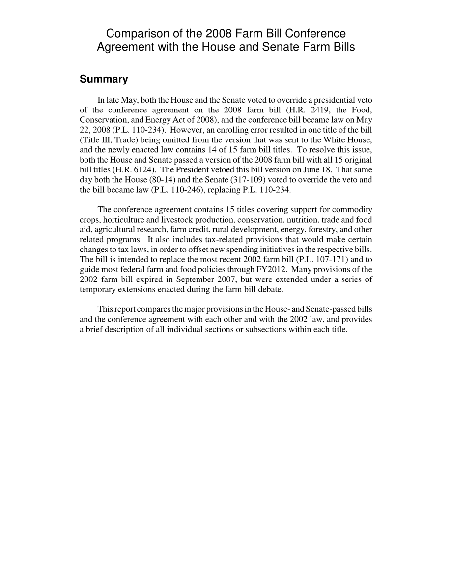 [20080630]RL34228_2008年农业法案会议协议与参众两院农业法案的比较.pdf_第2页