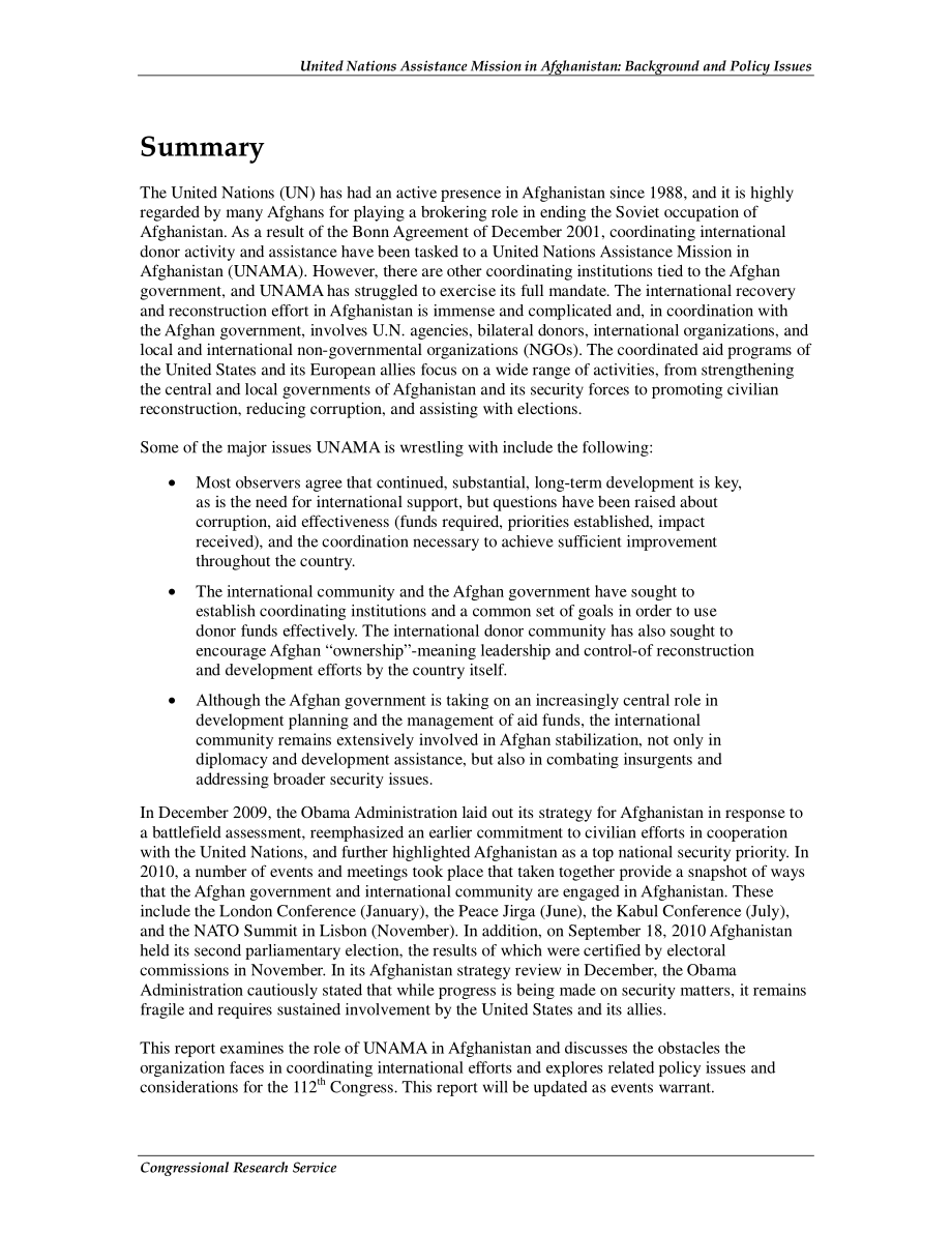 [20101227]R40747_联合国阿富汗援助团：背景和政策问题.pdf_第2页