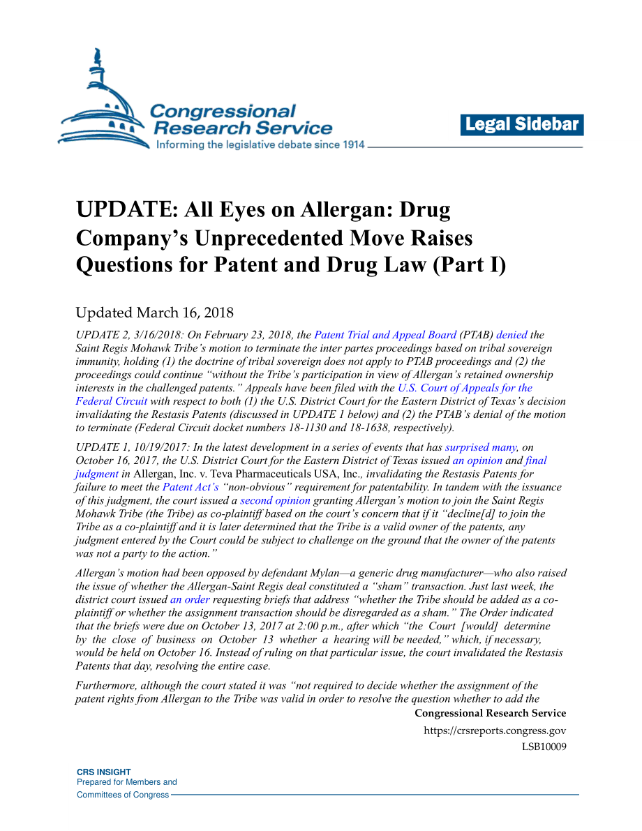 [20180316]LSB10009_更新时间：所有人都关注Allergan：制药公司史无前例的举动引发了对专利和药品法的质疑（上） .pdf_第1页