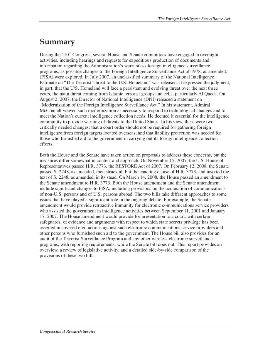[20080612]RL34533_《外国情报监视法》：参议院修正案与H.R.3773和众议院对参议院对H.R.3773.pdf_第2页