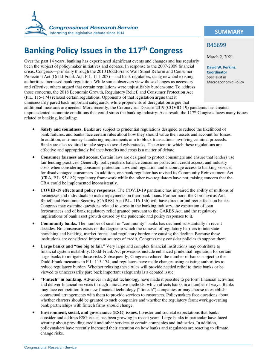 [20210302]R46699_第117届国会的银行政策问题.pdf_第2页