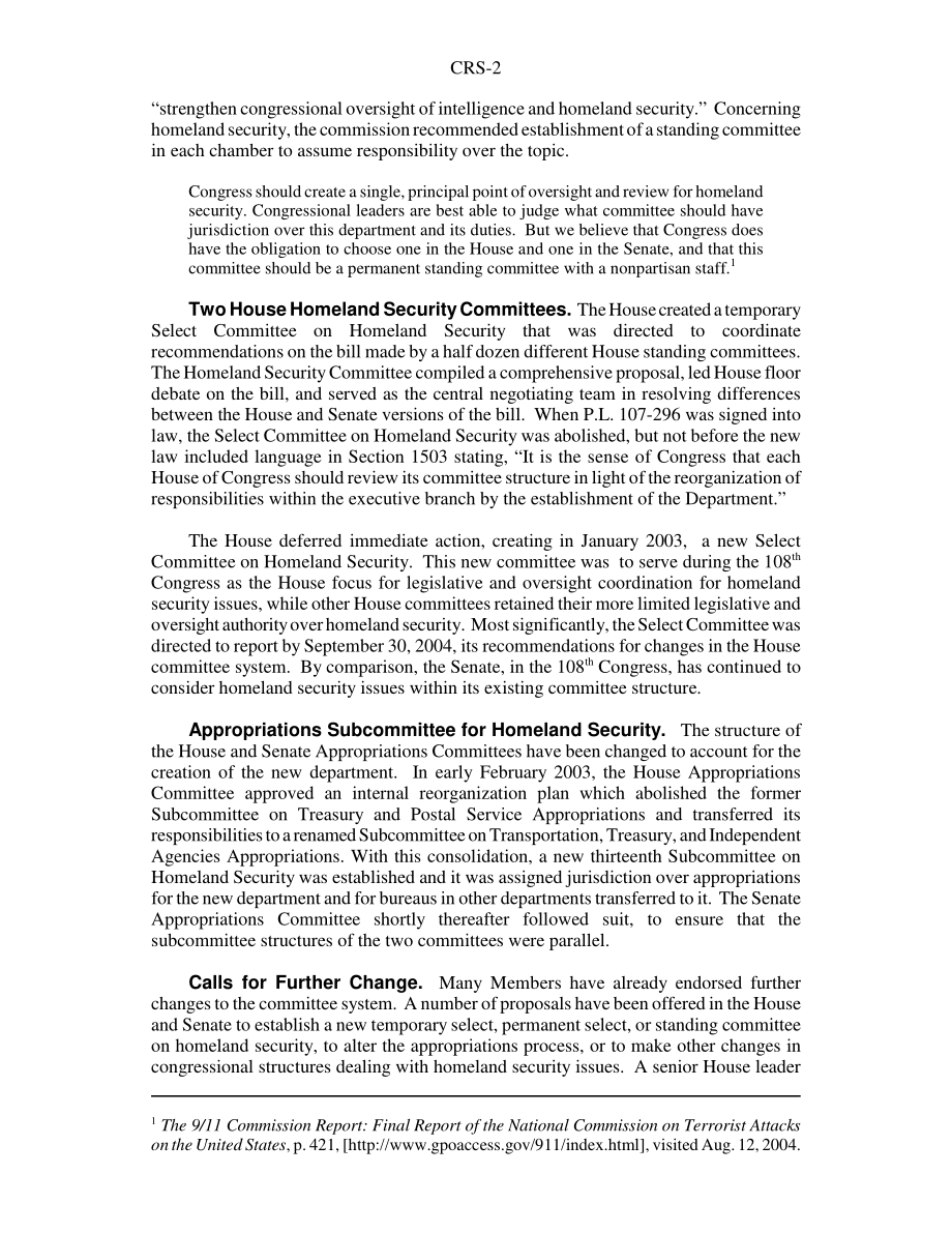 [20040813]RS21360_国土安全部：参众两院委员会组织的选择.pdf_第2页