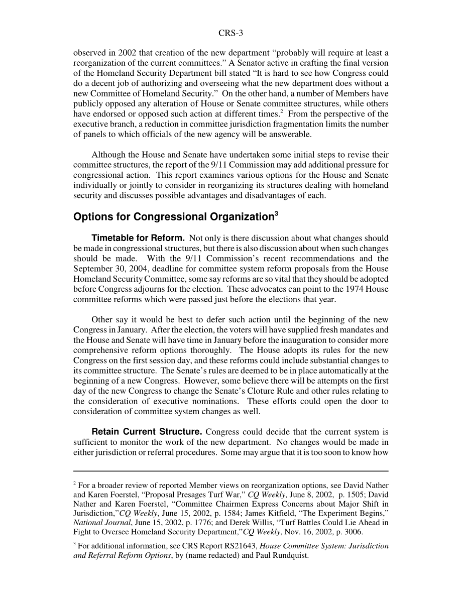 [20040813]RS21360_国土安全部：参众两院委员会组织的选择.pdf_第3页