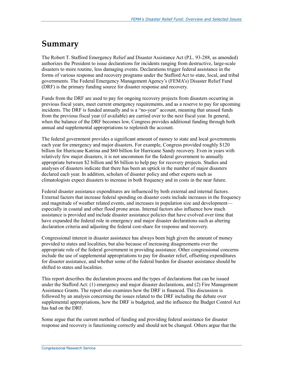 [20140507]R43537_联邦应急管理局救灾基金：概述和选定问题.pdf_第2页