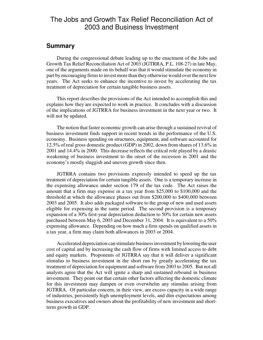 [20030813]RL32034_2003年就业和增长税收减免和解法案与企业投资.pdf_第2页