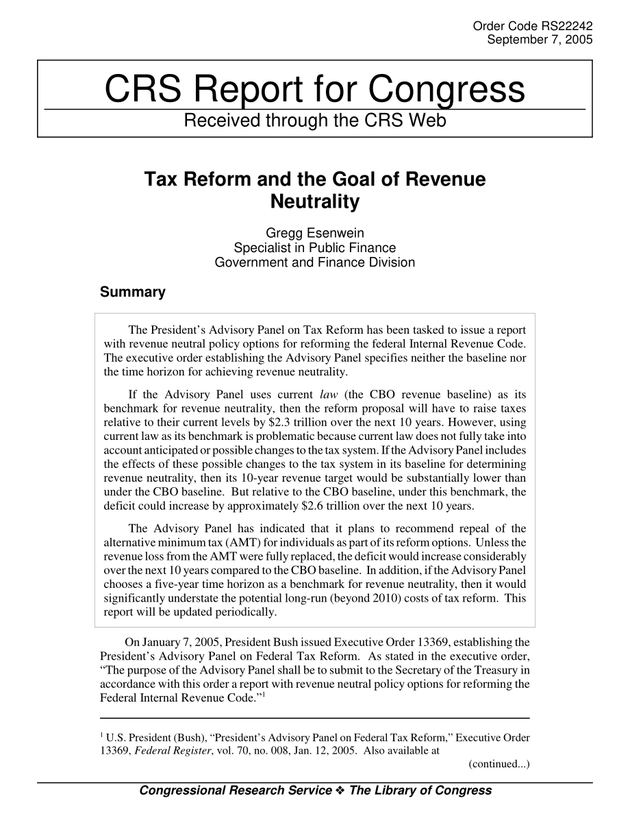[20050907]RS22242_税收改革与税收中性目标.pdf_第1页