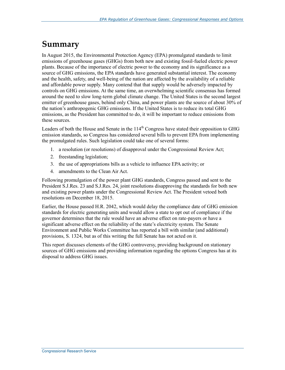 [20160422]R41212_EPA温室气体法规：国会的回应和选择.pdf_第2页