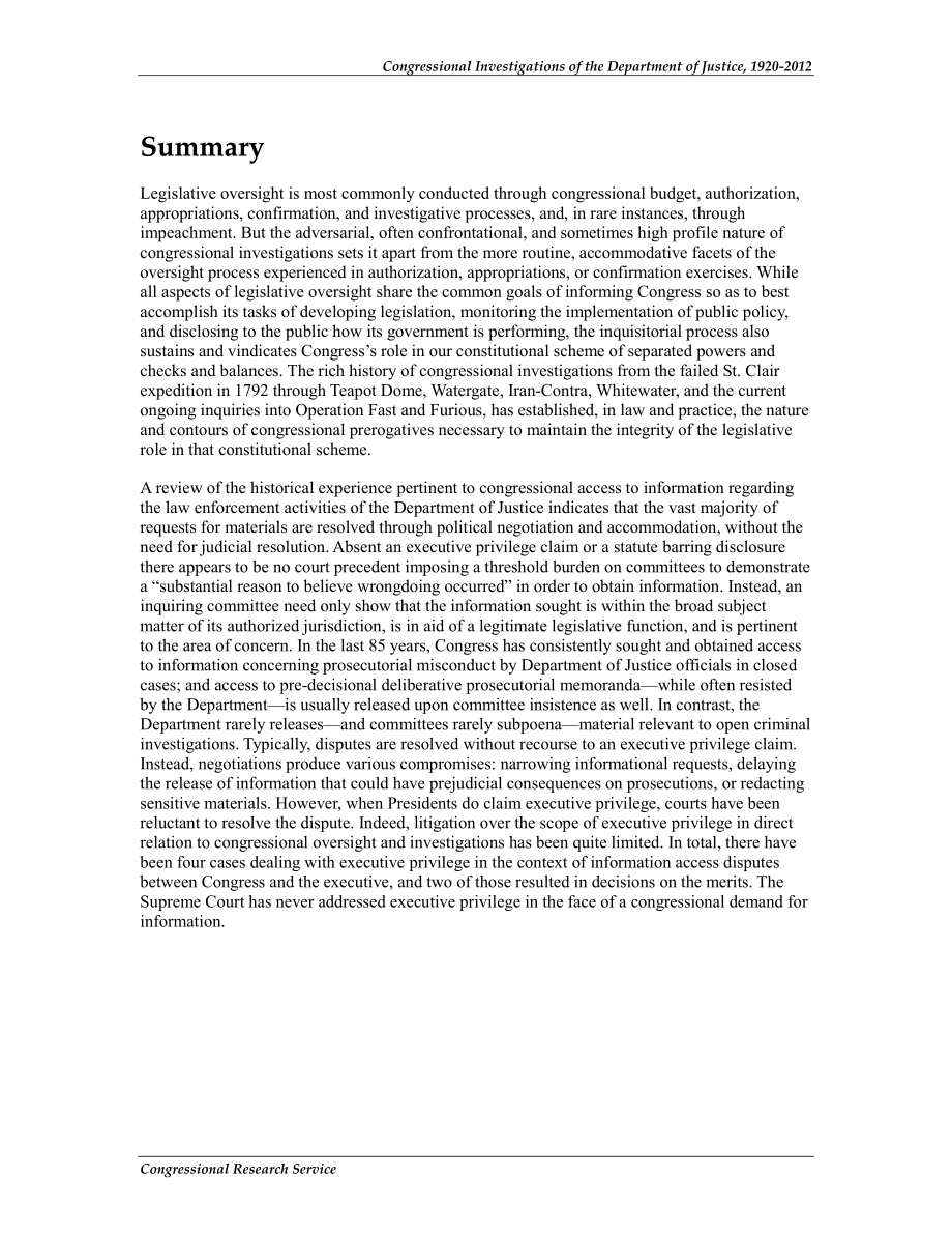 [20121105]R42811_1920-2012年司法部国会调查：历史、法律和实践.pdf_第2页