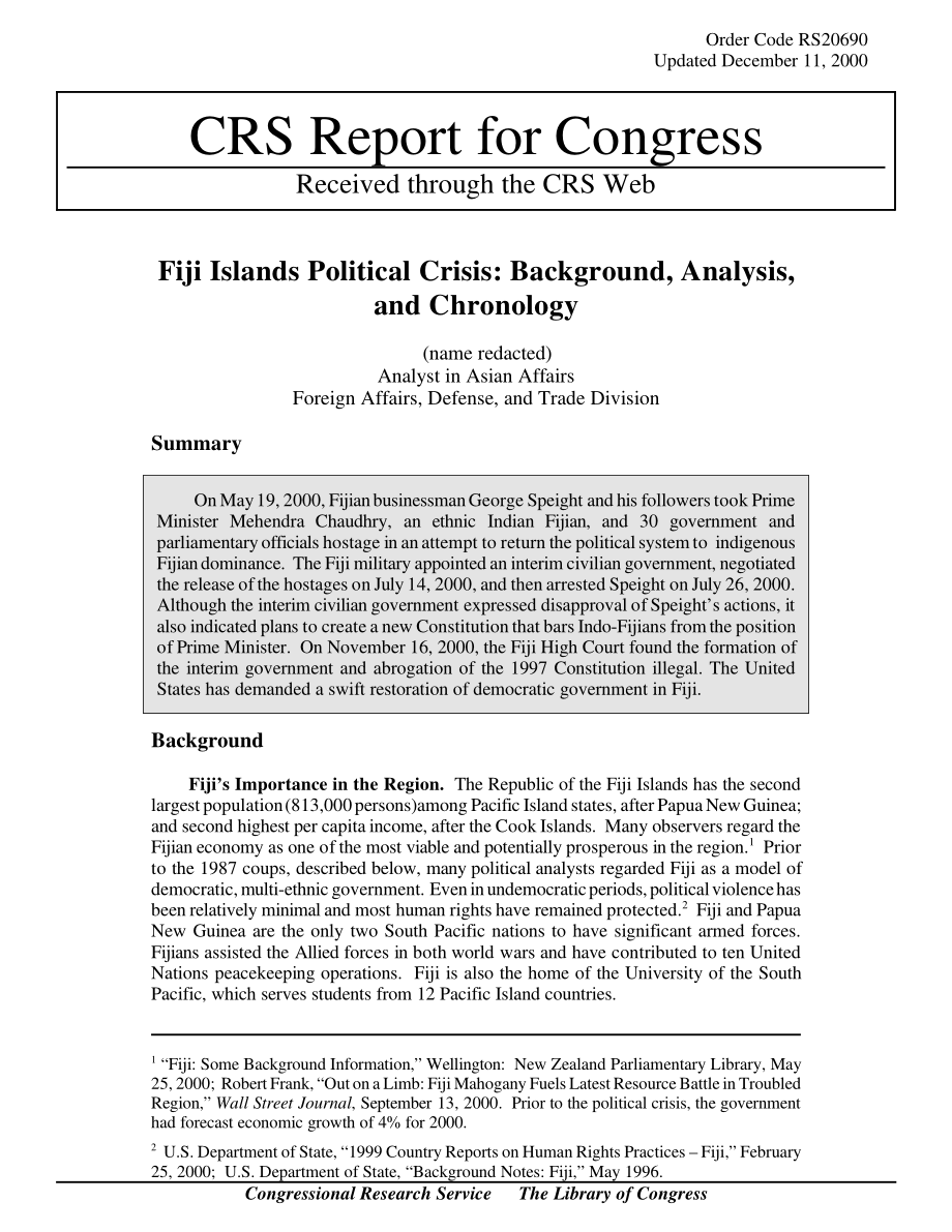 [20001211]RS20690_斐济群岛政治危机：背景、分析和年表.pdf_第1页