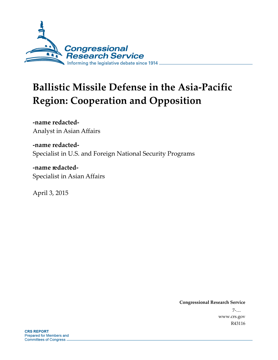 [20150403]R43116_亚太地区弹道导弹防御：合作与反对.pdf_第1页