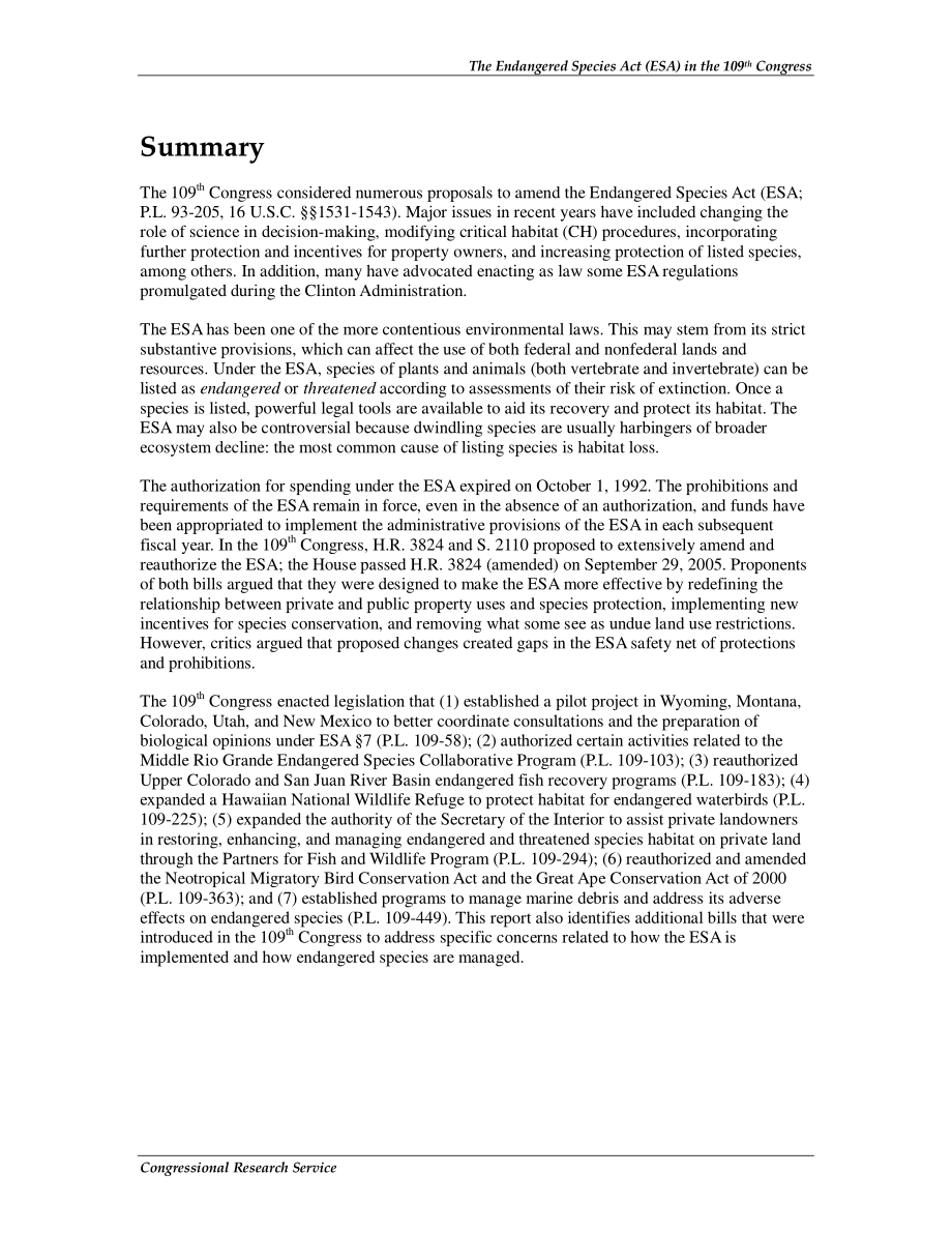 [20070104]RL33468_第109届国会《濒危物种法案》（ESA）：冲突的价值观和艰难的选择.pdf_第2页