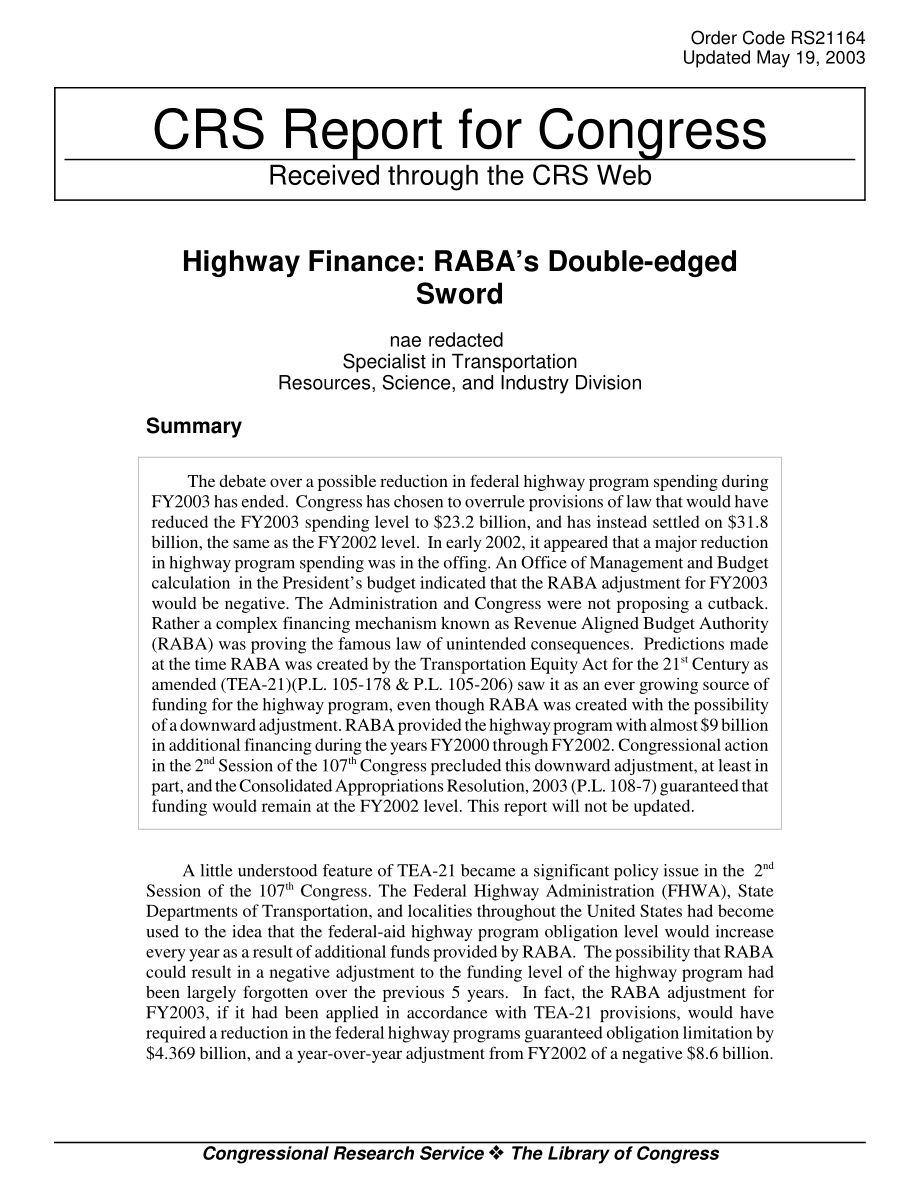 [20030519]RS21164_公路金融：拉巴的双刃剑.pdf_第1页