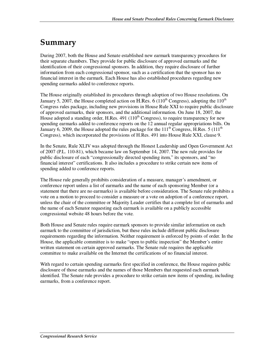 [20091118]RL34462_众议院和参议院关于专项拨款披露的程序规则.pdf_第2页