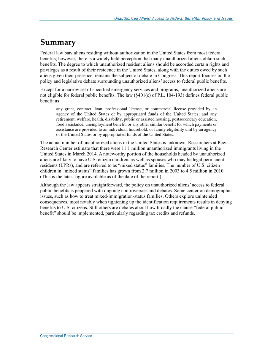 [20161028]RL34500_未经授权的外国人获得联邦福利：政策和问题.pdf_第2页