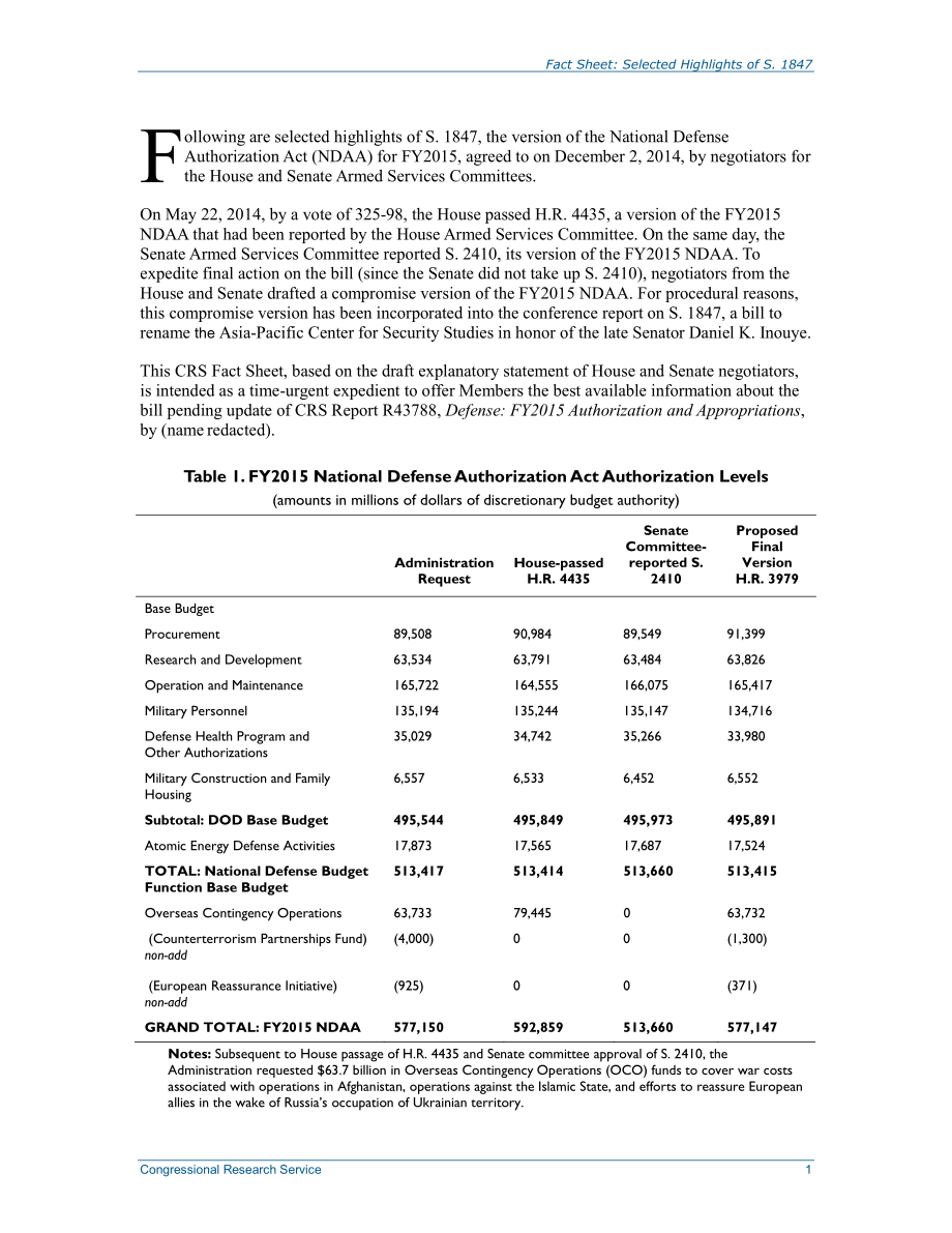 [20141203]R43806_情况说明书：H.R.精选亮点3979《2015财年卡尔·莱文和霍华德·巴克麦肯恩国防授权法案》 .pdf_第2页